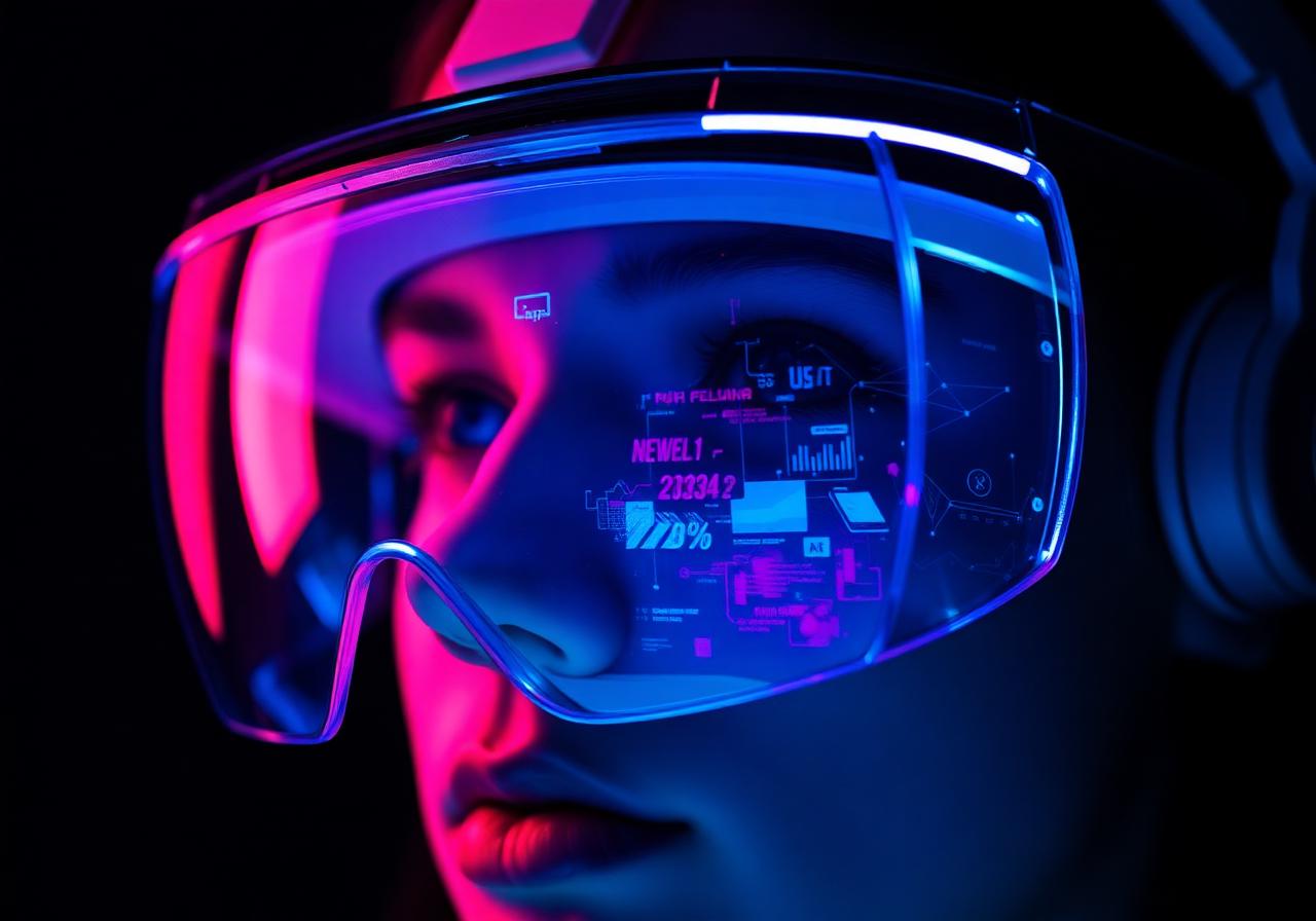 Close-up of AR visor reflecting data streams